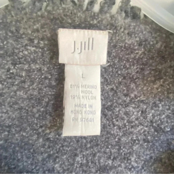 J. Jill Merino Wool Gray cardigan sweater Size L Fringe Hem Open Front Cozy - Picture 4 of 6